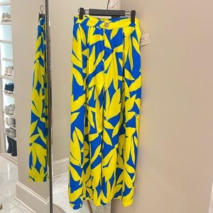Blue and yellow printed wide leg trousers